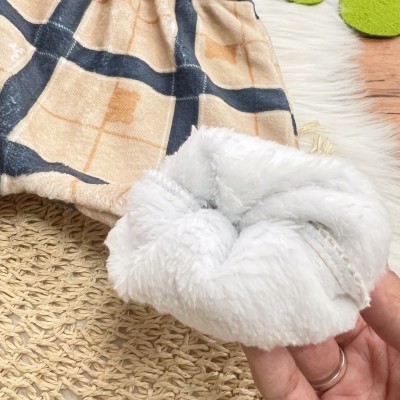 Conj. Casaco Xadrez com Ursinho e Calça de Pelinho - Areia e Azul Jeans